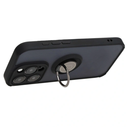 Etui z uchwytem na palec Bizon Case Hybrid Ring do Apple iPhone 15 Pro przydymione z czarną ramką