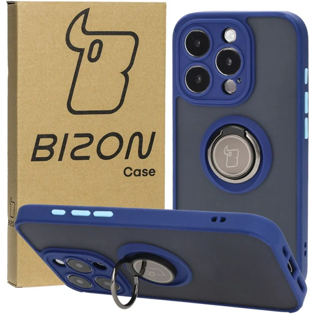 Hurtownia GSM - Bizon Case Hybrid Ring Apple iPhone 15 Pro rauchig mit einem marineblauen Rahmen - BIZ3771 - {ean13} - Hurt