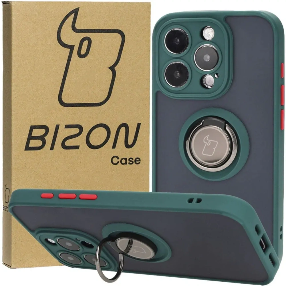Hurtownia GSM - Bizon Case Hybrid Ring Apple iPhone 15 Pro rauchig mit einem dunkelgrünen Rahmen - BIZ3772 - {ean13} - Hurt