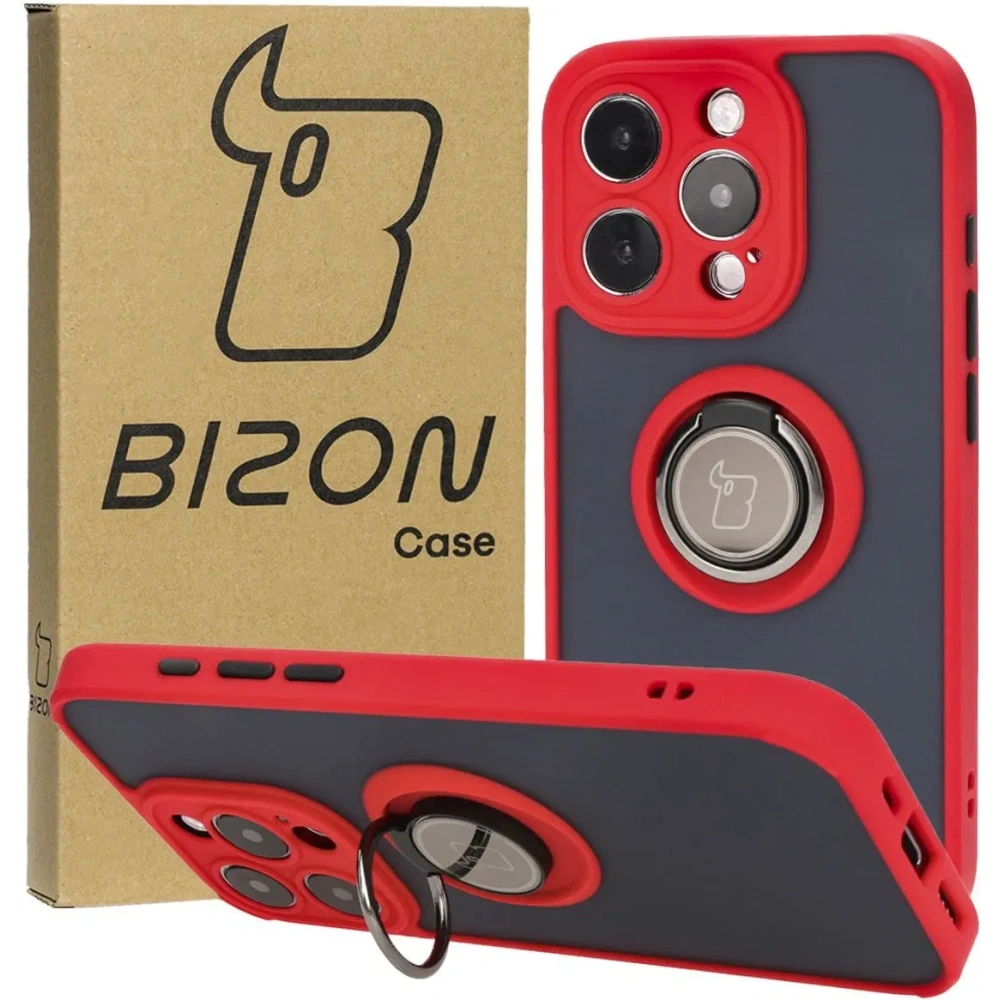 Hurtownia GSM - Bizon Case Hybrid Ring Apple iPhone 15 Pro rauchig mit einem roten Rahmen - BIZ3774 - {ean13} - Hurt
