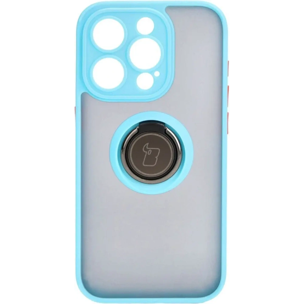 Hurtownia GSM - Etui z uchwytem na palec Bizon Case Hybrid Ring do Apple iPhone 15 Pro kouřové s jasně modrým rámečkem - BIZ3775 - {ean13} - Hurt