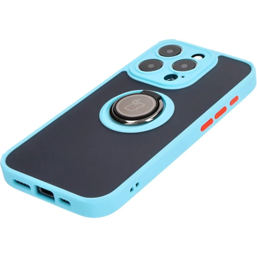 Hurtownia GSM - Etui z uchwytem na palec Bizon Case Hybrid Ring do Apple iPhone 15 Pro kouřové s jasně modrým rámečkem - BIZ3775 - {ean13} - Hurt