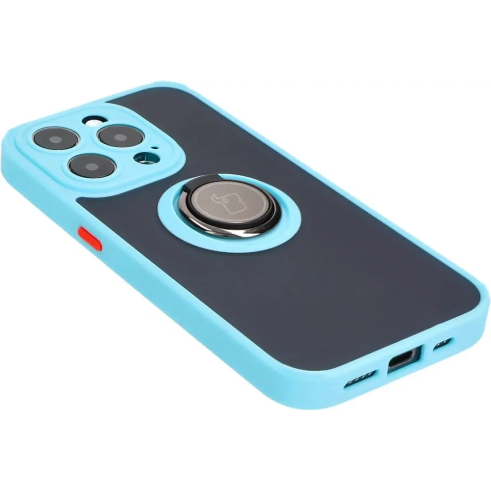 Hurtownia GSM - Etui z uchwytem na palec Bizon Case Hybrid Ring do Apple iPhone 15 Pro kouřové s jasně modrým rámečkem - BIZ3775 - {ean13} - Hurt