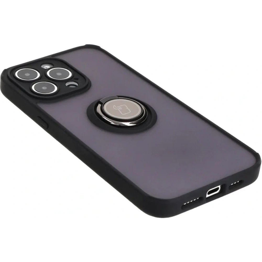 Hurtownia GSM - Etui s držákem na prst Bizon Case Hybrid Ring pro Apple iPhone 15 Pro Max kouřové s černým rámem - BIZ3777 - {ean13} - Hurt