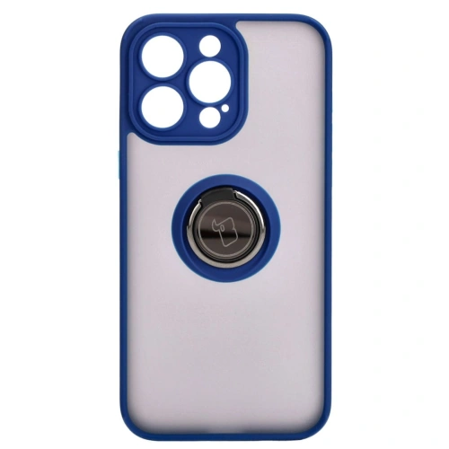 Etui z uchwytem na palec Bizon Case Hybrid Ring do Apple iPhone 15 Pro Max przydymione z granatową ramką