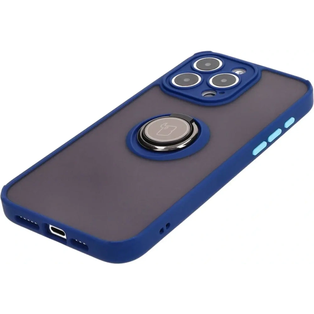Hurtownia GSM - Etui z uchwytem na palec Bizon Case Hybrid Ring do Apple iPhone 15 Pro Max zakouřená s modrým rámečkem - BIZ3778 - {ean13} - Hurt