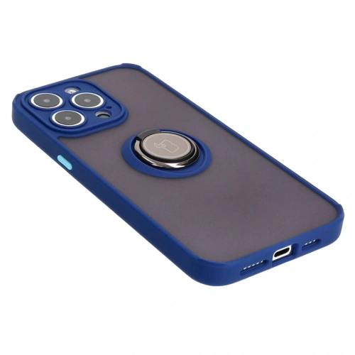 Etui z uchwytem na palec Bizon Case Hybrid Ring do Apple iPhone 15 Pro Max przydymione z granatową ramką