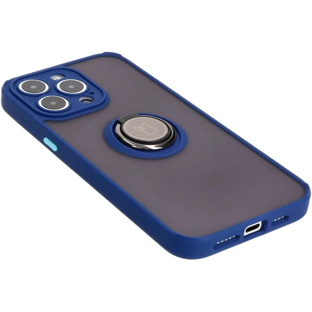 Hurtownia GSM - Etui z uchwytem na palec Bizon Case Hybrid Ring do Apple iPhone 15 Pro Max zakouřená s modrým rámečkem - BIZ3778 - {ean13} - Hurt