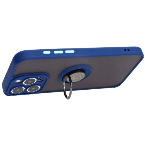 Etui z uchwytem na palec Bizon Case Hybrid Ring do Apple iPhone 15 Pro Max przydymione z granatową ramką