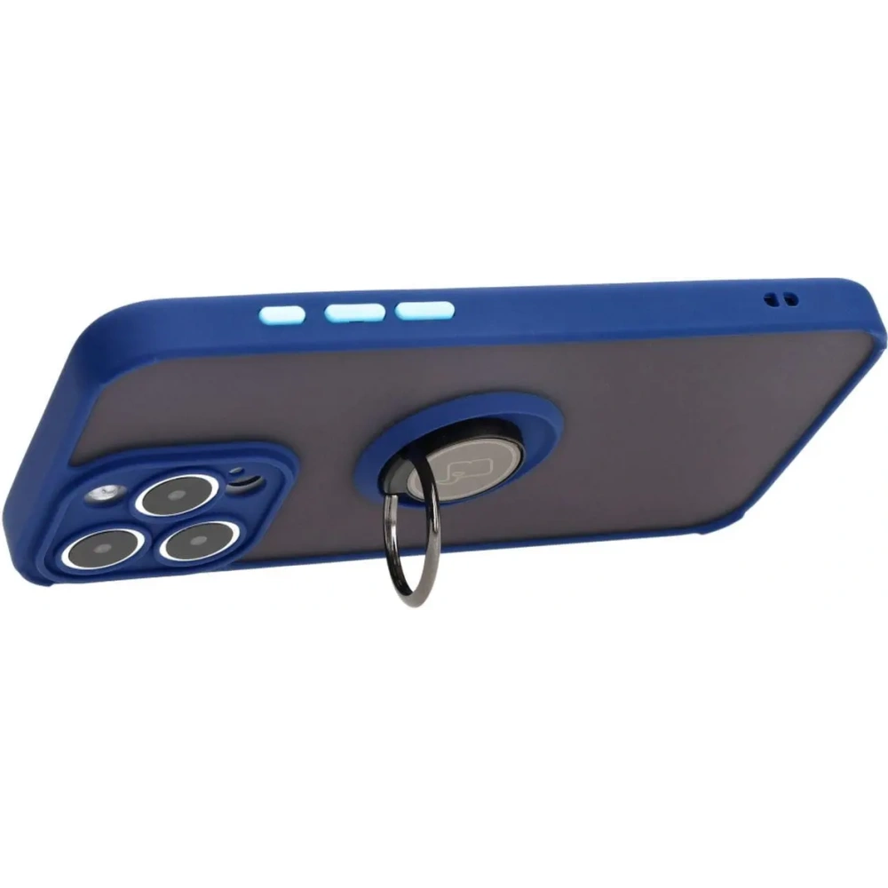 Hurtownia GSM - Etui z uchwytem na palec Bizon Case Hybrid Ring do Apple iPhone 15 Pro Max zakouřená s modrým rámečkem - BIZ3778 - {ean13} - Hurt