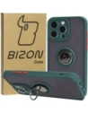Etui z uchwytem na palec Bizon Case Hybrid Ring do Apple iPhone 15 Pro Max kouřové s tmavě zeleným rámečkem