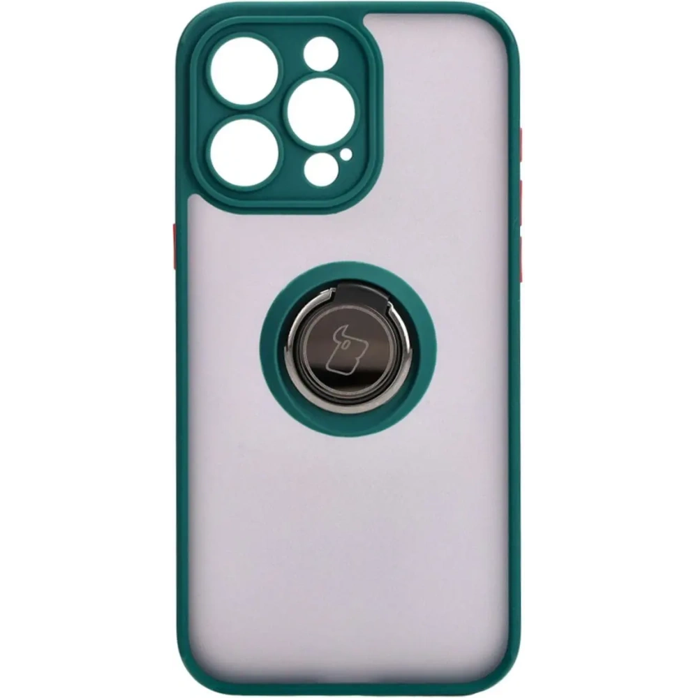Hurtownia GSM - Etui z uchwytem na palec Bizon Case Hybrid Ring do Apple iPhone 15 Pro Max kouřové s tmavě zeleným rámečkem - BIZ3779 - {ean13} - Hurt