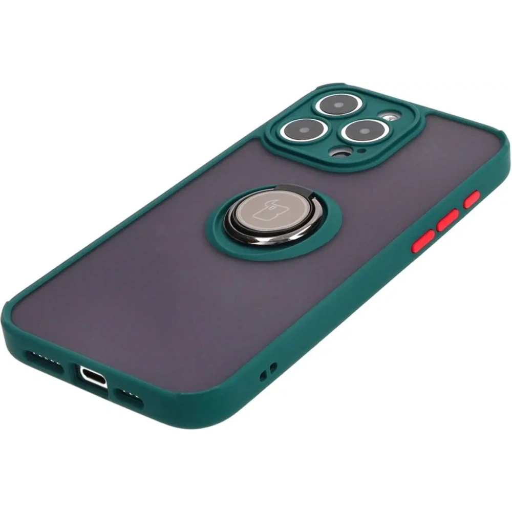 Wholesale Bizon Case Hybrid Ring Apple iPhone 15 Pro Max smoky with a dark green frame - BIZ3779 - {ean13} - Hurt
