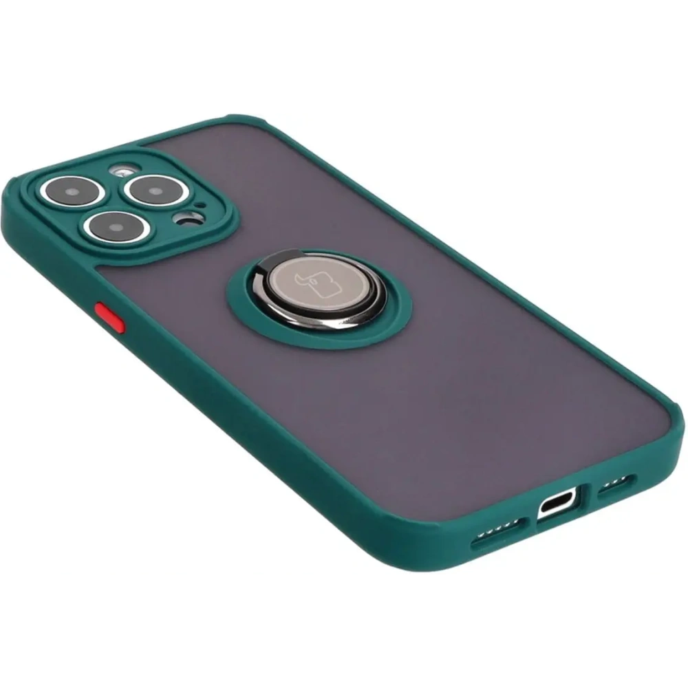 Hurtownia GSM - Etui z uchwytem na palec Bizon Case Hybrid Ring do Apple iPhone 15 Pro Max kouřové s tmavě zeleným rámečkem - BIZ3779 - {ean13} - Hurt