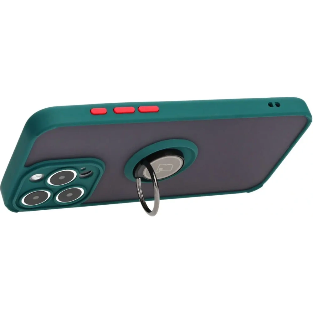 Wholesale Bizon Case Hybrid Ring Apple iPhone 15 Pro Max smoky with a dark green frame - BIZ3779 - {ean13} - Hurt