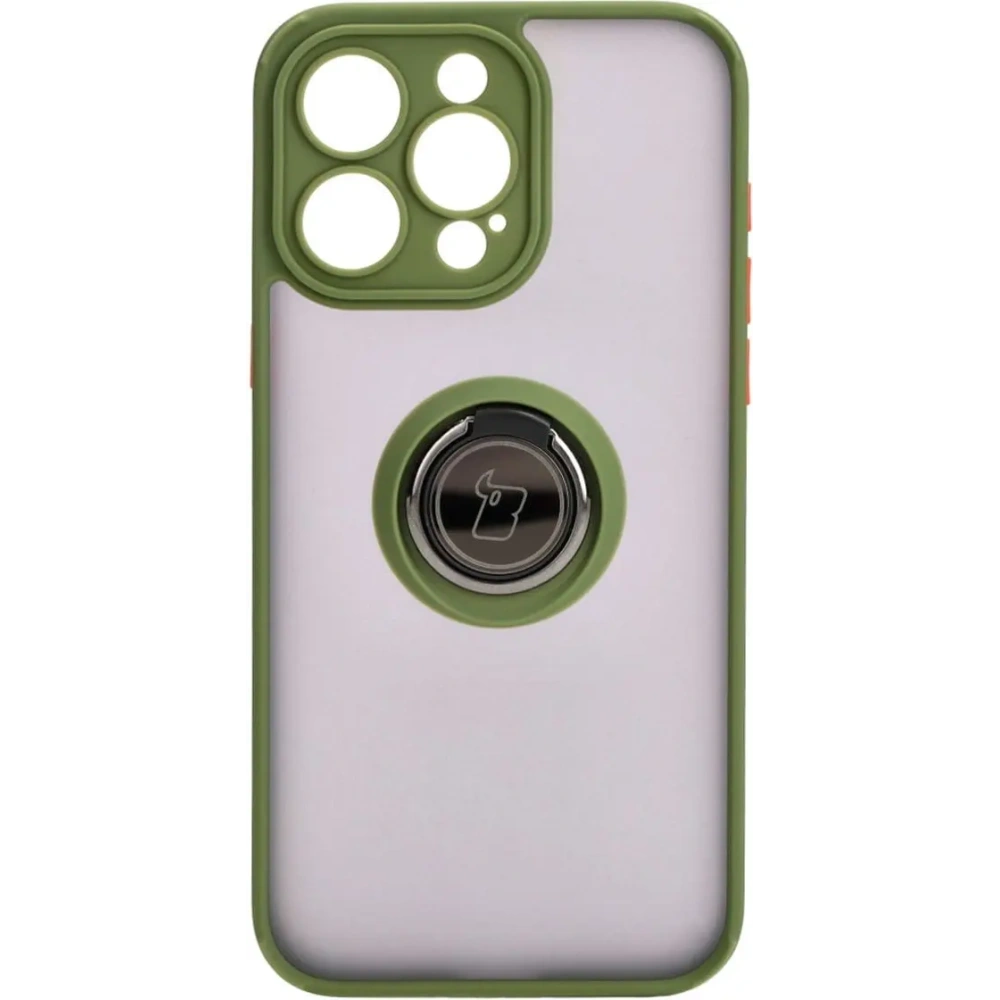 Hurtownia GSM - Etui z uchwytem na palec Bizon Case Hybrid Ring do Apple iPhone 15 Pro Max kouřové se zeleným rámečkem - BIZ3780 - {ean13} - Hurt