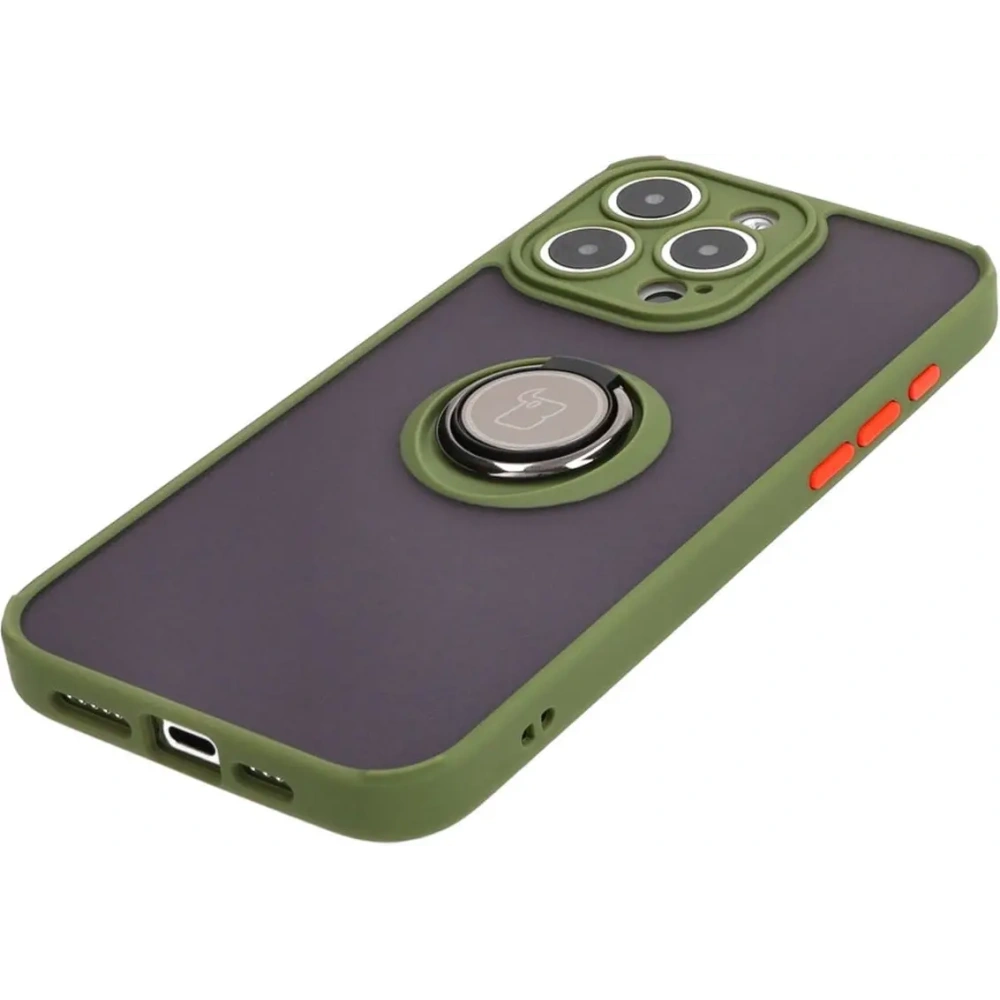 Hurtownia GSM - Etui z uchwytem na palec Bizon Case Hybrid Ring do Apple iPhone 15 Pro Max kouřové se zeleným rámečkem - BIZ3780 - {ean13} - Hurt