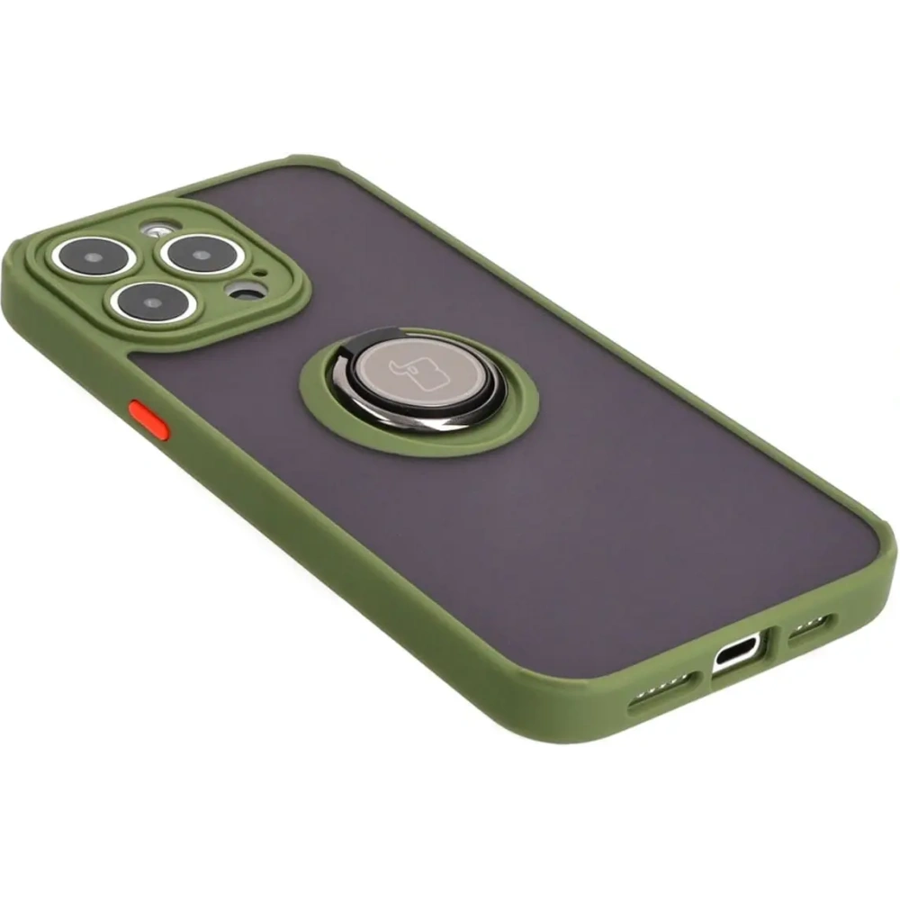 Hurtownia GSM - Etui z uchwytem na palec Bizon Case Hybrid Ring do Apple iPhone 15 Pro Max kouřové se zeleným rámečkem - BIZ3780 - {ean13} - Hurt
