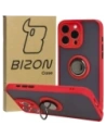 Etui z uchwytem na palec Bizon Case Hybrid Ring do Apple iPhone 15 Pro Max kouřové s červeným rámečkem