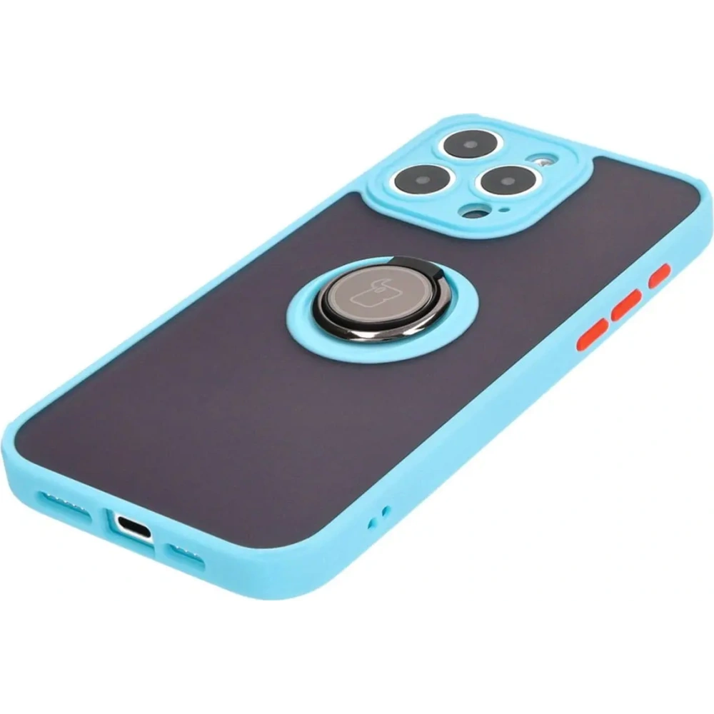 Hurtownia GSM - Etui s úchopem na prst Bizon Case Hybrid Ring do Apple iPhone 15 Pro Max kouřové s jasně modrým rámečkem - BIZ3782 - {ean13} - Hurt