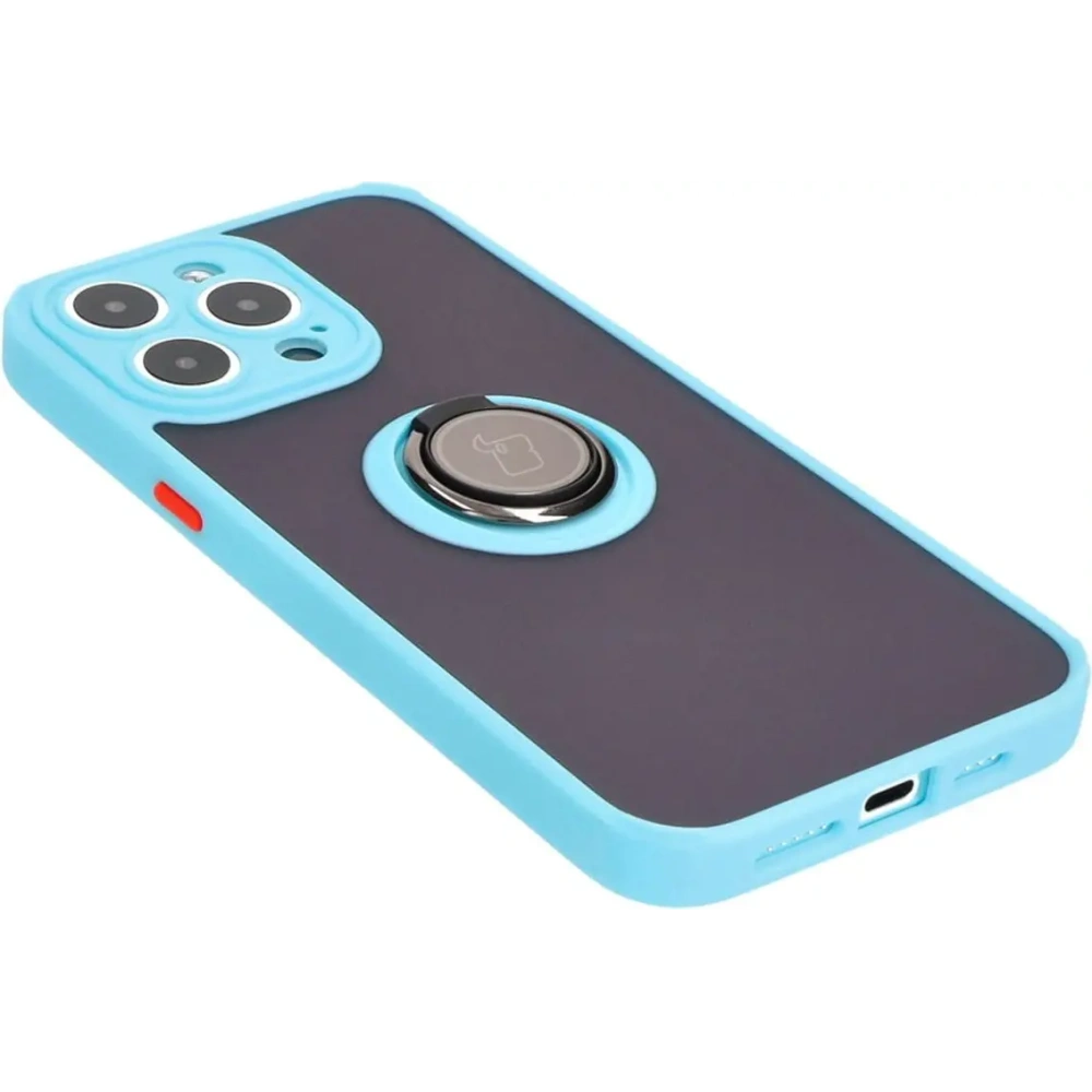 Hurtownia GSM - Etui s úchopem na prst Bizon Case Hybrid Ring do Apple iPhone 15 Pro Max kouřové s jasně modrým rámečkem - BIZ3782 - {ean13} - Hurt
