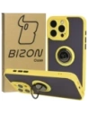 Bizon Case Hybrid Ring Apple iPhone 15 Pro Max rauchig mit einem gelben Rahmen