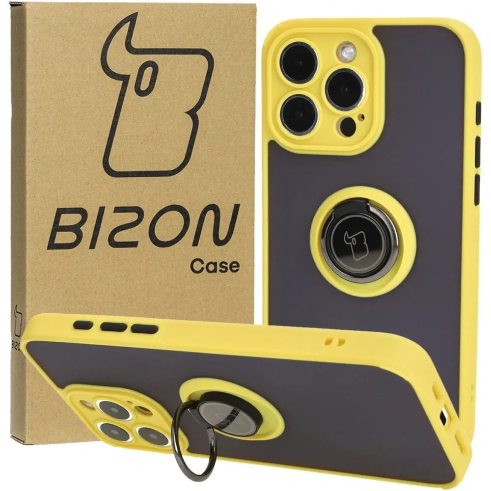 Hurtownia GSM - Bizon Case Hybrid Ring Apple iPhone 15 Pro Max rauchig mit einem gelben Rahmen - BIZ3783 - {ean13} - Hurt
