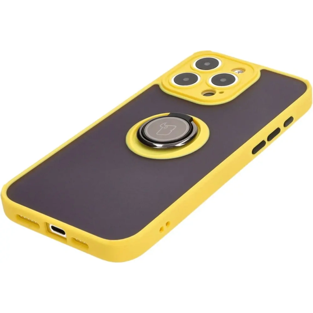 Hurtownia GSM - Etui z uchwytem na palec Bizon Case Hybrid Ring do Apple iPhone 15 Pro Max kouřové s žlutým rámem - BIZ3783 - {ean13} - Hurt