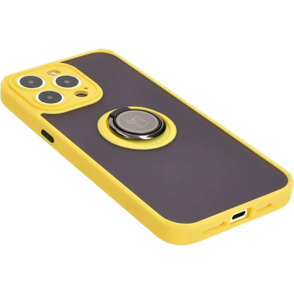 Hurtownia GSM - Etui z uchwytem na palec Bizon Case Hybrid Ring do Apple iPhone 15 Pro Max kouřové s žlutým rámem - BIZ3783 - {ean13} - Hurt