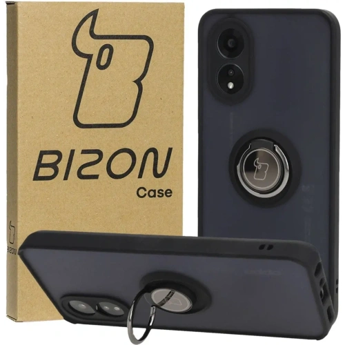Etui z uchwytem na palec Bizon Case Hybrid Ring do Oppo A38 4G przydymione z czarną ramką