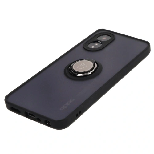 Etui z uchwytem na palec Bizon Case Hybrid Ring do Oppo A38 4G przydymione z czarną ramką