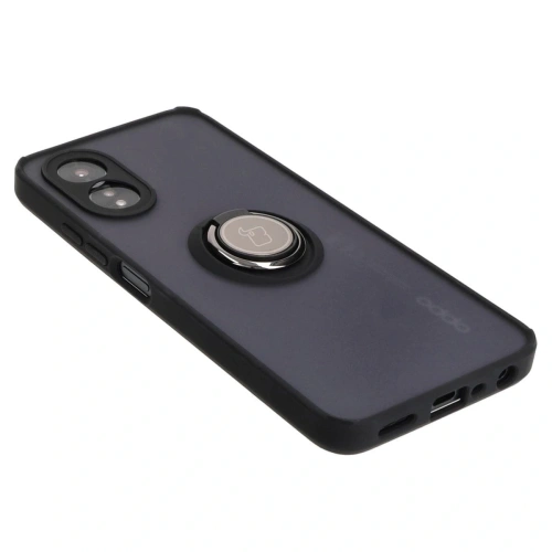 Etui z uchwytem na palec Bizon Case Hybrid Ring do Oppo A38 4G przydymione z czarną ramką
