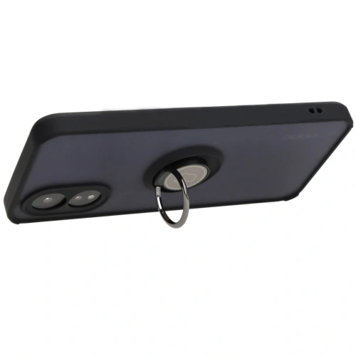 Etui z uchwytem na palec Bizon Case Hybrid Ring do Oppo A38 4G przydymione z czarną ramką