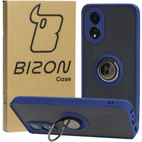 Etui z uchwytem na palec Bizon Case Hybrid Ring do Oppo A38 4G przydymione z granatową ramką