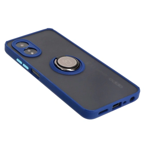 Etui z uchwytem na palec Bizon Case Hybrid Ring do Oppo A38 4G przydymione z granatową ramką