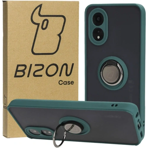 Etui z uchwytem na palec Bizon Case Hybrid Ring do Oppo A38 4G przydymione z ciemnozieloną ramką
