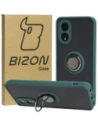 Etui s úchopem na prst Bizon Case Hybrid Ring pro Oppo A38 4G kouřové s tmavě zeleným rámečkem.