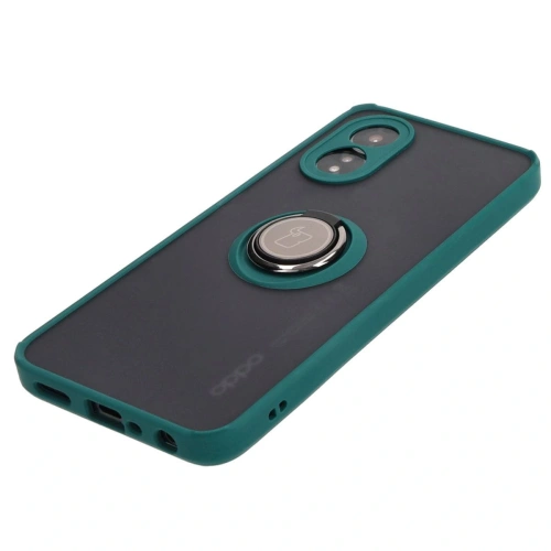 Etui z uchwytem na palec Bizon Case Hybrid Ring do Oppo A38 4G przydymione z ciemnozieloną ramką
