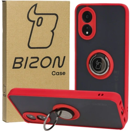 Etui z uchwytem na palec Bizon Case Hybrid Ring do Oppo A38 4G przydymione z czerwoną ramką