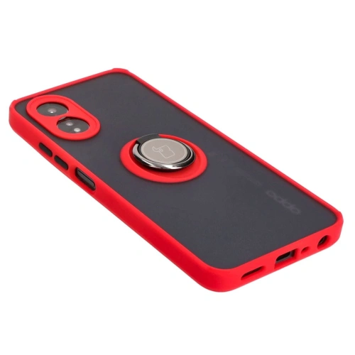 Etui z uchwytem na palec Bizon Case Hybrid Ring do Oppo A38 4G przydymione z czerwoną ramką