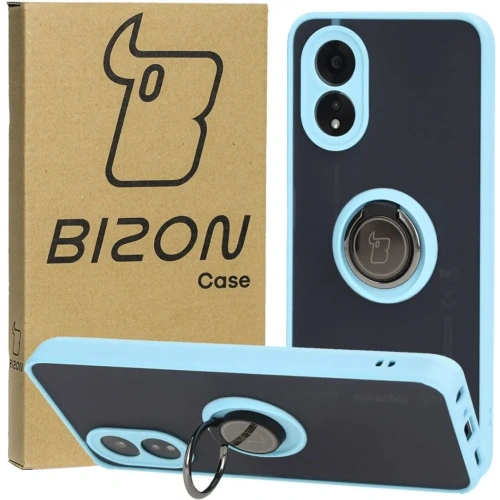Etui z uchwytem na palec Bizon Case Hybrid Ring do Oppo A38 4G przydymione z jasnoniebieską ramką