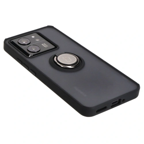 Etui z uchwytem na palec Bizon Case Hybrid Ring do Xiaomi 13T Pro / 13T przydymione z czarną ramką