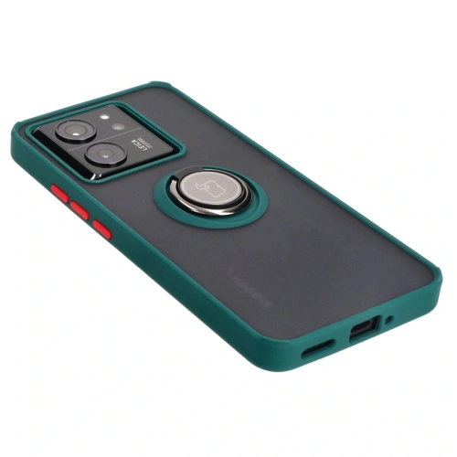 Etui z uchwytem na palec Bizon Case Hybrid Ring do Xiaomi 13T Pro / 13T przydymione z ciemnozieloną ramką