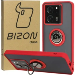 Hurtownia GSM - Etui s úchytem na prst Bizon Case Hybrid Ring do Xiaomi 13T Pro / 13T kouřové s červeným rámem - BIZ3857 - {ean13} - Hurt