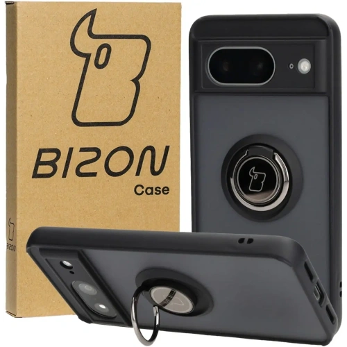 Etui z uchwytem na palec Bizon Case Hybrid Ring do Google Pixel 8 przydymione z czarną ramką