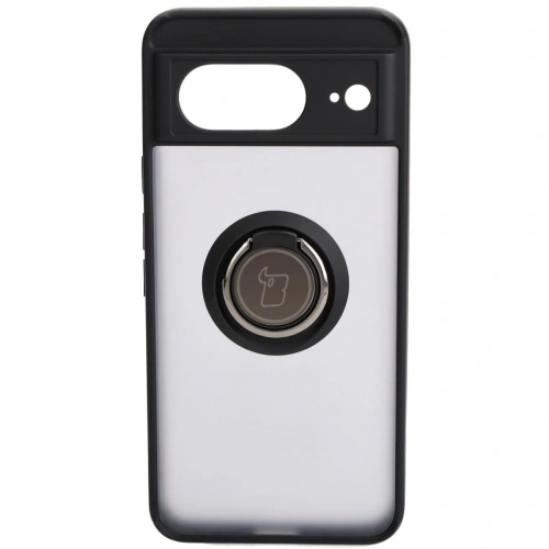 Etui z uchwytem na palec Bizon Case Hybrid Ring do Google Pixel 8 przydymione z czarną ramką