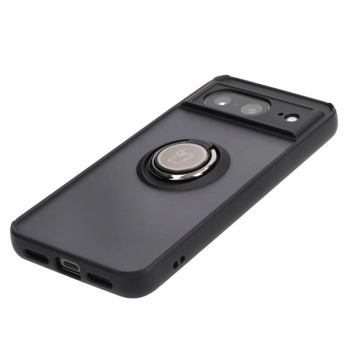 Etui z uchwytem na palec Bizon Case Hybrid Ring do Google Pixel 8 przydymione z czarną ramką