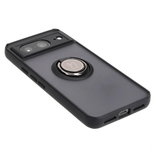 Etui z uchwytem na palec Bizon Case Hybrid Ring do Google Pixel 8 przydymione z czarną ramką