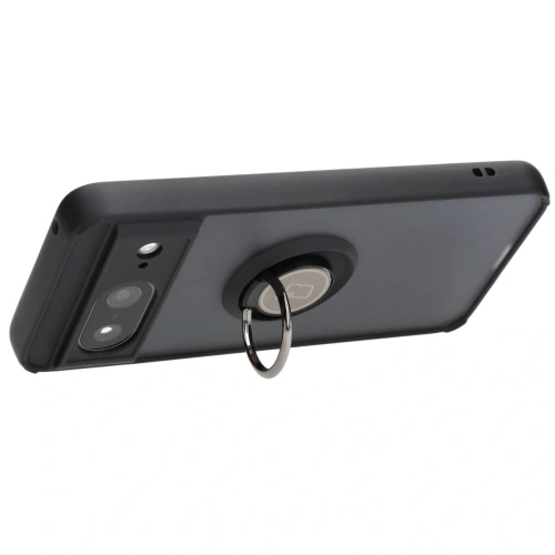 Etui z uchwytem na palec Bizon Case Hybrid Ring do Google Pixel 8 przydymione z czarną ramką