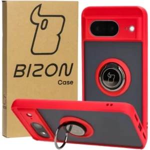 Bizon Case Hybrid Ring Google Pixel 8 smoky with a red frame